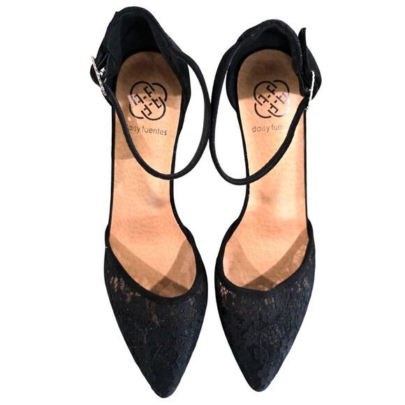 Daisy Fuentes Womens Black Lace Pointed-Toe Block Heels With Ankle Strap 8.5 - Picture 9 of 10